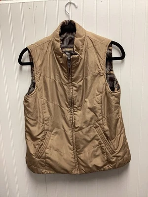 Studio Works Reversible Women’s Sport Petite M Vest Tan/ Plaid  Zip/ Pockets - Image 1 of 4