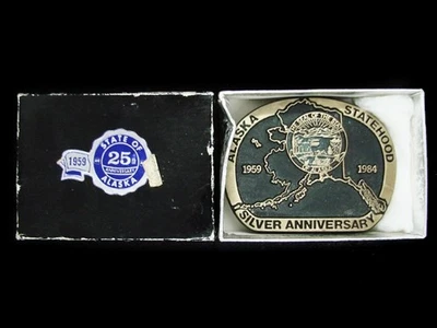 TI09166 *NOS* VINTAGE 1984 **ALASKA STATEHOOD** HEBILLA DE CINTURÓN DE LATÓN MACIZO Foto 1 de 3