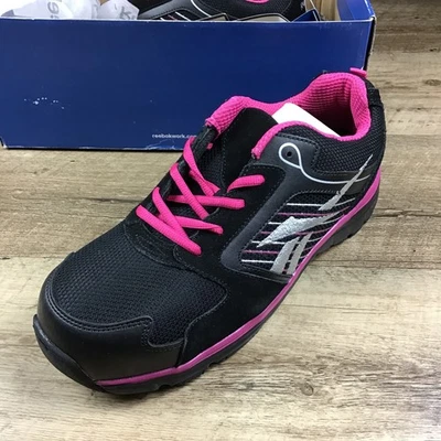 NWB Reebok Anomar Women's Size 10.5 Black/Pink Leather Composite Toe Work Shoes - Image 1 of 4