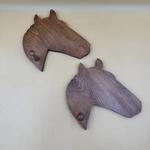 Set/2 Vintage rustikale Holz Silhouette Pferdeköpfe Wirbel Haken Western Wandbehang - Bild 1 von 7