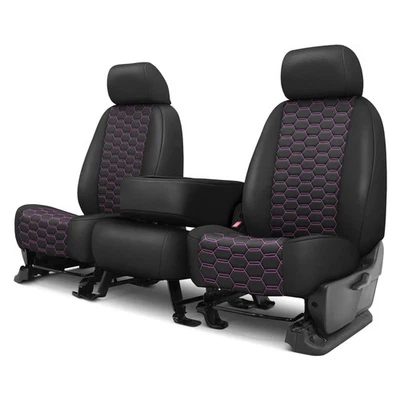 For Ram 1500 Classic 19-24 Seat Cover Faux Leather Hex Quilted 1st Row Black & Foto 1 de 2