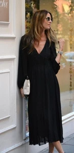 Vestido Maxi MIDI NEGRO ESTUDIO ZARA edición limitada 02 manga larga cuello en V XS-S 2017 - Imagen 1 de 8