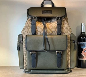 36317 Coach Khaki Green Backpack Leather Multifunction Pockets Outlet NWT - Picture 1 of 9