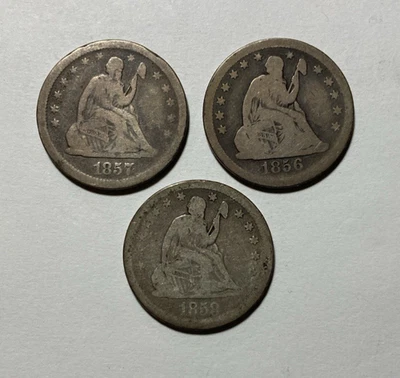 3 pc Seated Liberty Quarters One Lot Circulated - Image 1 of 2
