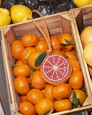 River Island Womens Clutch Bag Orange Premium Beaded Grapefruit Zip Fastening