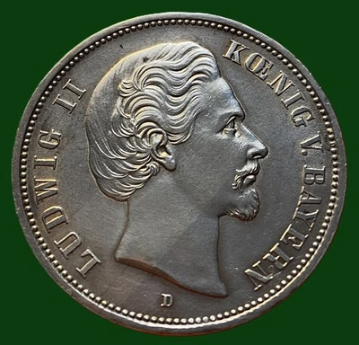 Bayern, 5 Mark 1876 D, Ludwig II., 1864-1886, Silber, seltene Erhaltung! - Bild 1 von 3