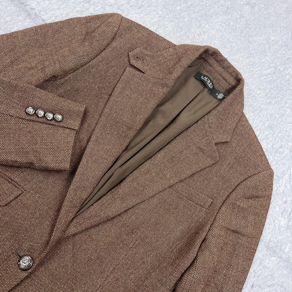 Lauren Ralph Lauren Blazer женщин 10 коричневый сплетенный кнопка льняной шерсти лошадь куртка - Изображение 1 из 4