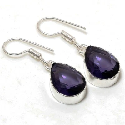 African Amethyst Pear Shape Gemstone Earrings Handmade Unique Gift Jewelry 1.20" - Image 1 of 4