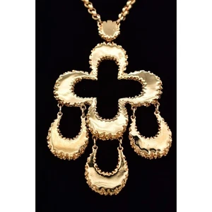 Vintage Kleeblatt Anhänger Halskette klobig goldfarben Gliederkette lang 90er BinBL - Bild 1 von 12