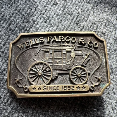 Hebilla de cinturón de latón vintage Wells Fargo Bank diligencia años 70 Q34 Foto 1 de 4