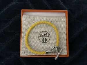 HERMES GLENON BRACELET LEATHER ROPE SILVER ITALY ALL AUTHENTIC Size 3, YELLOW - Picture 1 of 3