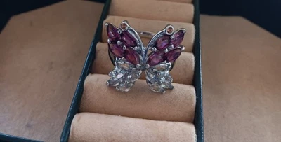 Mariposa de plata de ley 925 6x3 mm rosa púrpura zafiro blanco tamaño 7,5 Foto 1 de 4