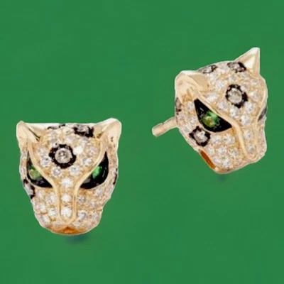 ¡NUEVO! Pendientes pantera de diamantes y oro amarillo de 14K / EFFY / $4,290 Foto 1 de 4