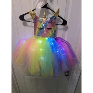 Sequin LED Light Unicorn Tutu Dress Sequin Costume Play Size M 7-8 - Picture 1 of 8