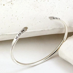 Personalized Couple Silver Cuff Bracelet, 925 Sterling Silver Thin Cuff bracelet - Picture 1 of 8