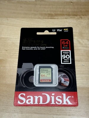 Sandisk 64GB 90 MB/s Class 10 UHS 3 Extreme SDXC I Memory Card New - Image 1 of 2