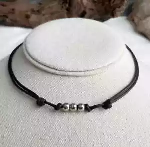 Silber Edelstahl Perlen verstellbar 1,5 mm Schwarz Kordel Unisex Halskette - Bild 1 von 5