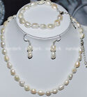 Real Natural 9-10mm Baroque White Freshwater Pearl Necklace Bracelet Earring Set