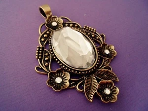 PENDENTE PER COLLANA ANNI'20 QUARZO-GHIACCIO CM.8x5, ARGENTO-ORO GIALLO: BELLO! - Foto 1 di 1