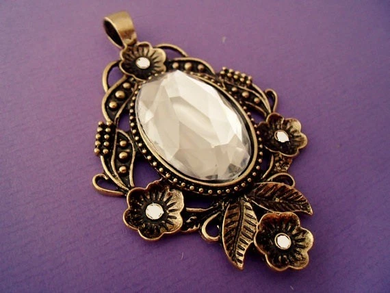 PENDENTE PER COLLANA ANNI'20 QUARZO-GHIACCIO CM.8x5, ARGENTO-ORO GIALLO: BELLO! - Immagine 1 di 1