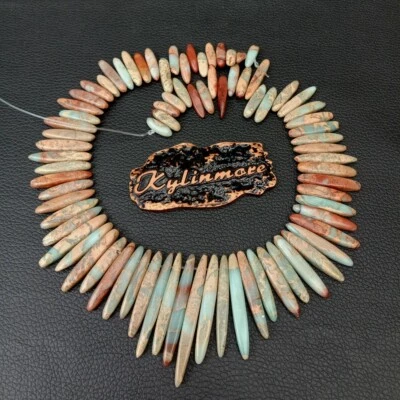 Turquoise Blue Brown Sea Sediment Imperial Jasper Point Top Drilled 16.5" New GQ - Image 1 of 4