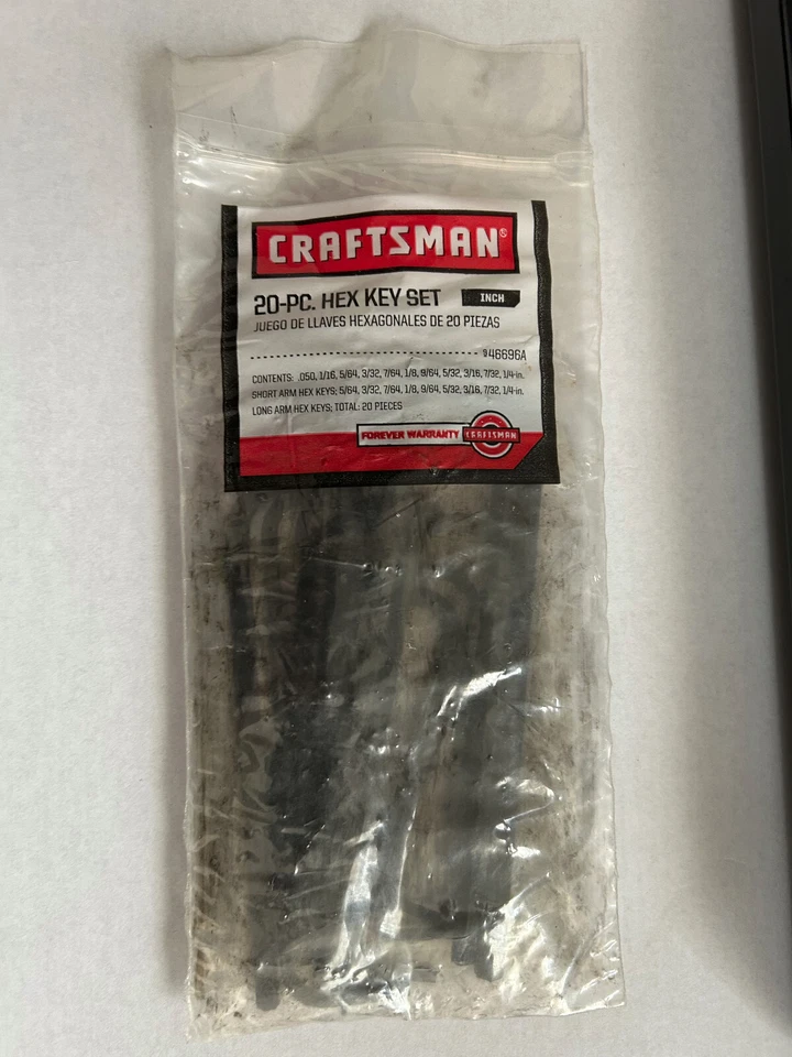 Craftsman 20 Pc. Inch Hex Allen Key Wrench Set Part #46696A, Short & Long Keys - Image 1 of 1