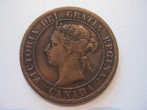 Moneda de un centavo de bronce de la reina Victoria de Canadá de 1894 sin clasificar circulada - Imagen 1 de 2