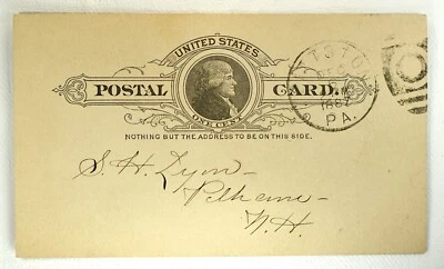 US POSTAL CARD SCOTT #UX9 HANDWRITTEN PA, 1886 - Image 1 of 2