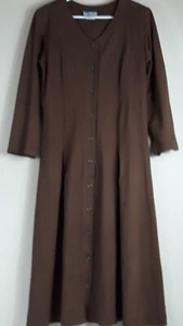 VINTAGE MISHI Sm Brown Scoop Neck Button Front Pleats 3/4 Sleeves Shirt Dress - Picture 1 of 11