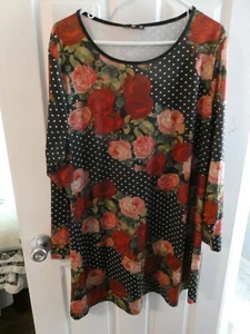 Lily by Firmiana Womens Tunic Dress 2X/20W NWT Black Red Roses White Polka Dots - Picture 1 of 3