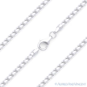 Solid .925 Italy Sterling Silver Men's Round Box 2mm Link Italian Chain Necklace - Picture 1 of 2