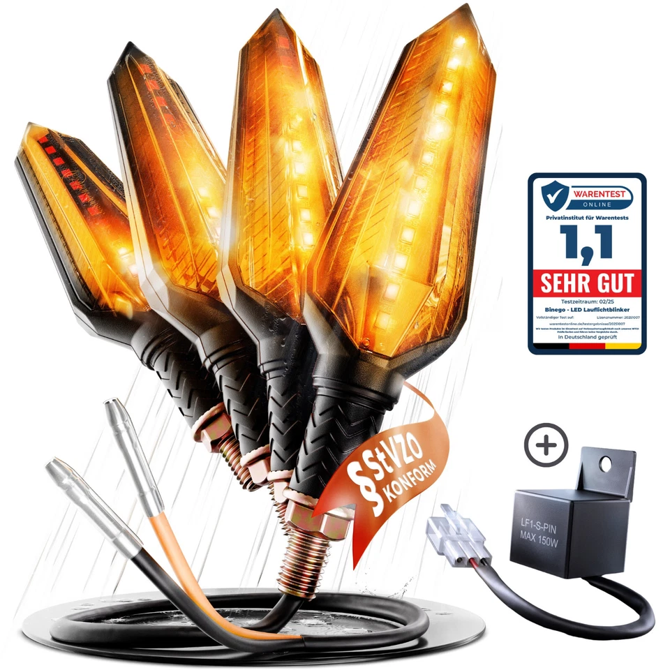 Binego® 4x LED Blinker Motorrad E Geprüft Lauflicht Carbon Getönte Blinkleuchten - Bild 1 von 4