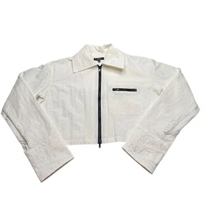 BY.DYLN Tanya Shirt White Cropped XS Full Zip Pockets - Picture 1 of 5