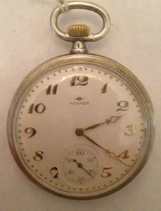 Vintage Movado 16 Size Pocket Watch .900 Silver Case 15 Jewels - Picture 1 of 3