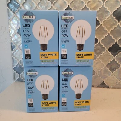 Earth Lot-4 DEL Filament G25 40W 120 Volts Dimmable White Light Bulbs Lightbulbs - Image 1 of 4