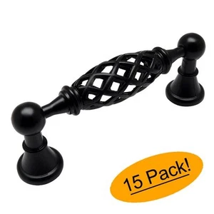 *15 Pack* Cabinet Hardware Flat / Matte Black Birdcage Pulls - #1749-96FB - Picture 1 of 1