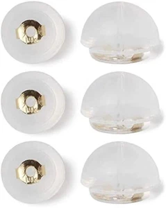 14K Real Solid Gold Earring Backs 3 Pairs Safety Secure Soft Clear Silicone Earr - Picture 1 of 12