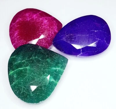 446.17 Ct Loose Gemstone Natural Ruby, Emerald & Blue Sapphire 3 Pcs Opaque Gem - Image 1 of 4