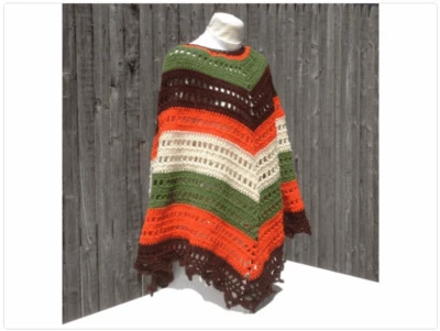 Poncho Shawl Wrap Hippie Bogo Poncho Retro Vintage Crochet Handmade - Image 1 of 4
