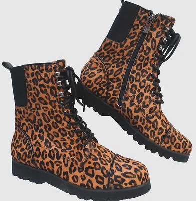 DONALD J. PLINER~NEW!!~"CARMEN" LEOPARD PRINT REAL HAIR CHELSEA COMBAT BOOTS 6.5 - Image 1 of 4