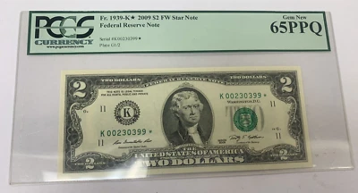 2009 $2 FRN *Star Note* PCGS 65 PPQ Fr 1939K* (K* Block) Lower Serial Number - Image 1 of 4