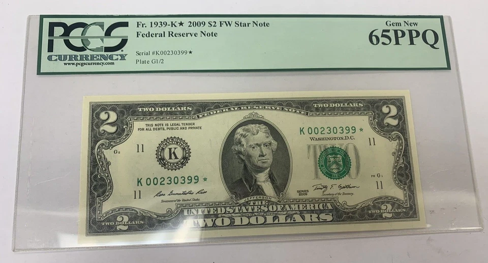2009 $2 FRN *Star Note* PCGS 65 PPQ Fr 1939K* (K* Block) Lower Serial Number - Image 1 of 4