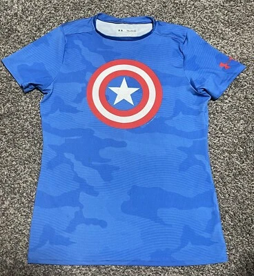 Camisa Capitán América Under Armour Juvenil XL Azul Camuflada Ajustada Elástica Foto 1 de 3