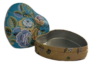 BRIGHTEN Heart Shaped TIN Multi-Colored Floral Blue Yellow Collectable Trinket - Picture 1 of 5