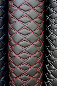 Red Vinyl Grain Quilted Faux Leather Upholstery Fabric | Butterfly 55" 4mm Foam - Picture 1 of 4