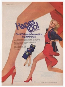 Anuncio vintage de 1980 con impresión magnética Hanes Too! pantimedias moda ropa interior - Imagen 1 de 1