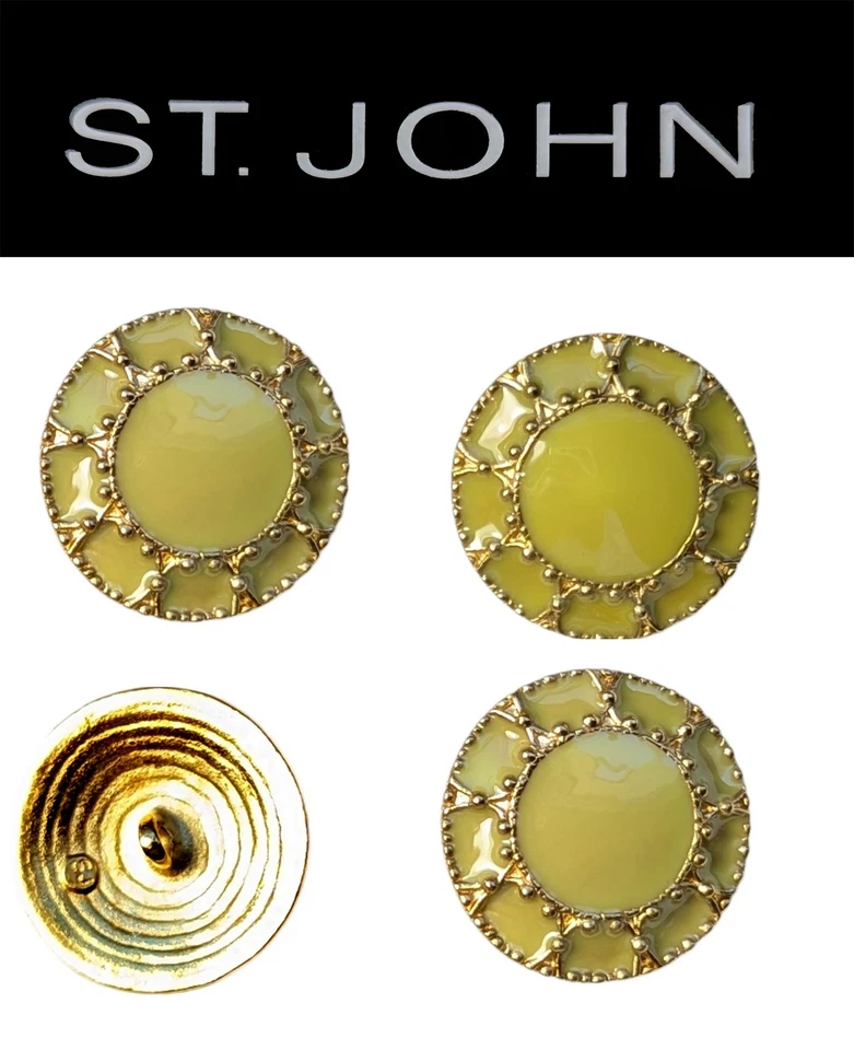 ]St John Knits 1.0 Inch Gold Tone Light Lime Green Enamel Replacement Buttons - Image 1 of 1