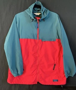 Vtg 1990s Womens LL Bean Red/Green Block Colored Nylon Jacket w/Hood made USA -L - Picture 1 of 22