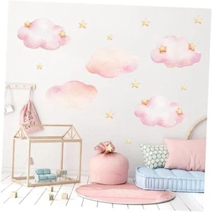 Clouds and Stars Wall Stickers, Pink Removable Wall Mural Stickers Cloud - Picture 1 of 7