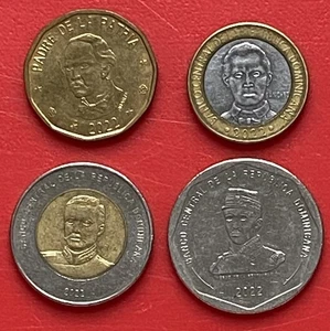 DOMINICAN REPUBLIC – SET OF 4 COINS 1, 5, 10, 25 PESOS 2022 2 X BI-METAL - Picture 1 of 2
